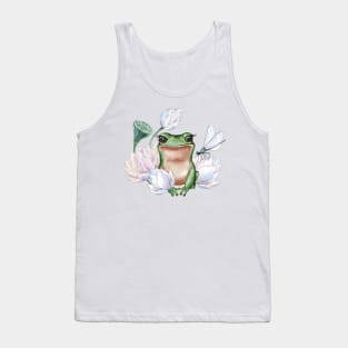 Cute frog in water lily flowers with dragonfly Tank Top